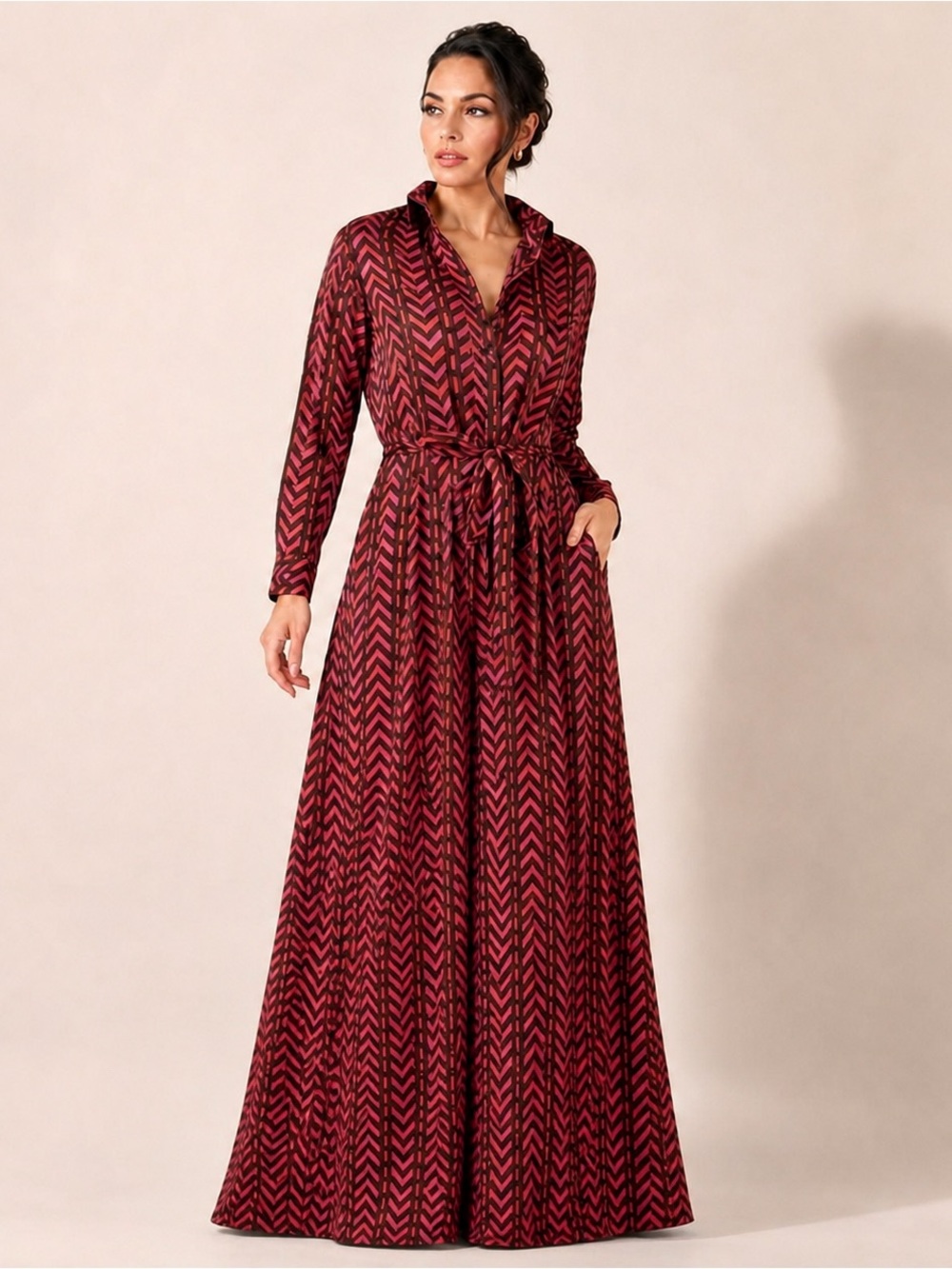 SAL ROSA PRINTED PINK BROWN SHIMMER STRIPE PALAZZO PANTS TOP FALL OUTFIT SET L